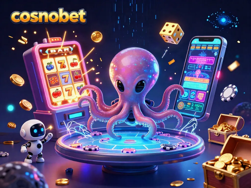 Experience exciting gaming at cosmobet with a surreal space-themed casino illustration.