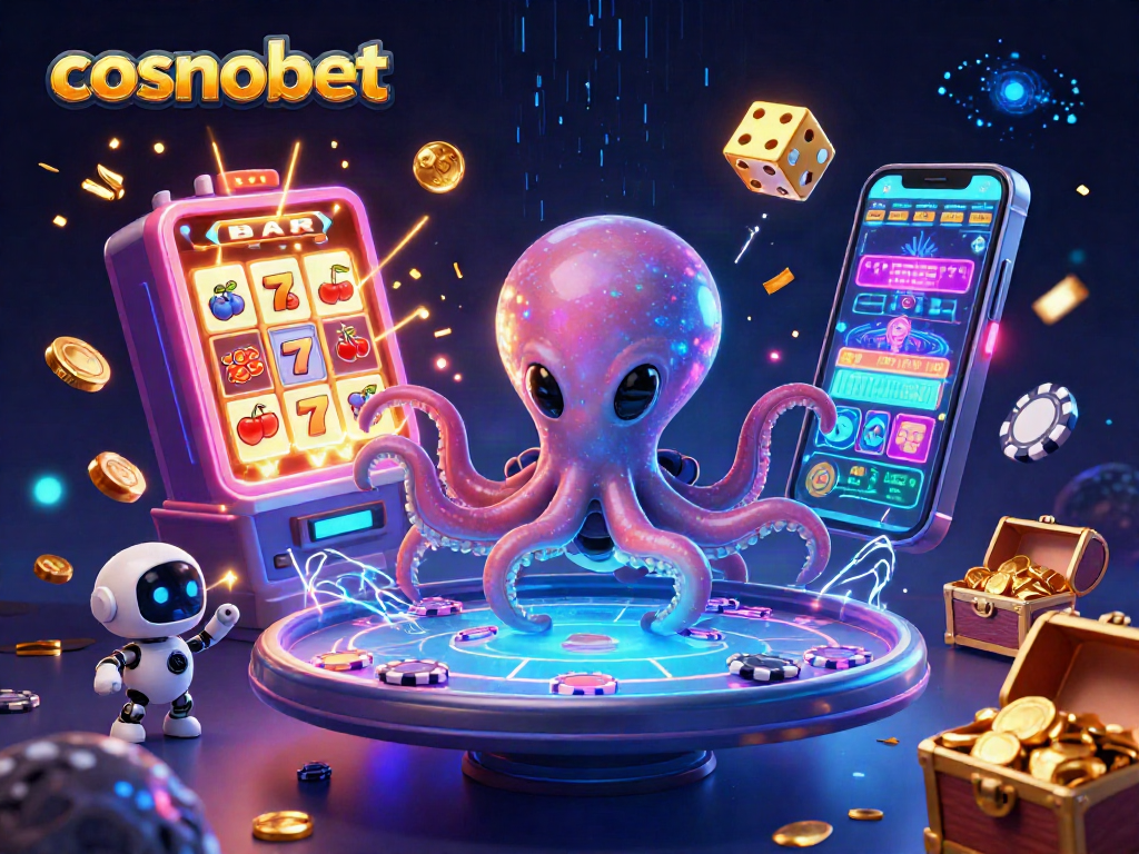 Experience exciting gaming at cosmobet with a surreal space-themed casino illustration.