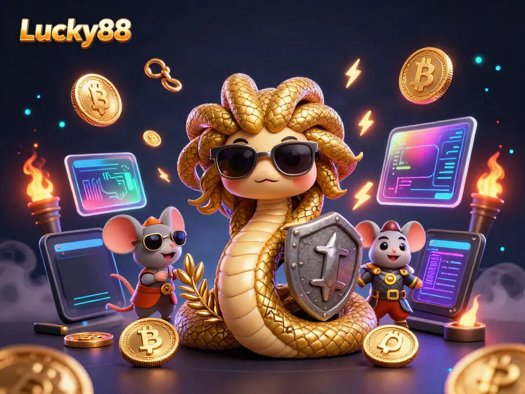 Engage in thrilling gameplay with Lucky88 featuring vibrant casino characters and crypto elements.