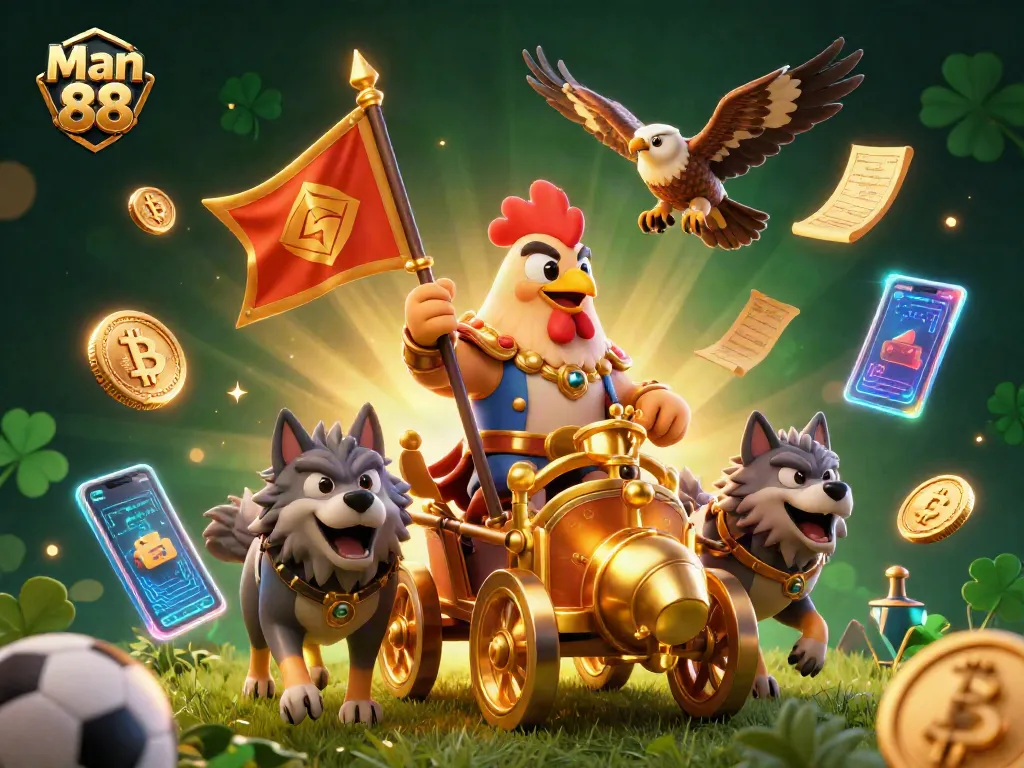 Engage in thrilling action with Man 88's vibrant sports betting illustration featuring an epic battle scenario.