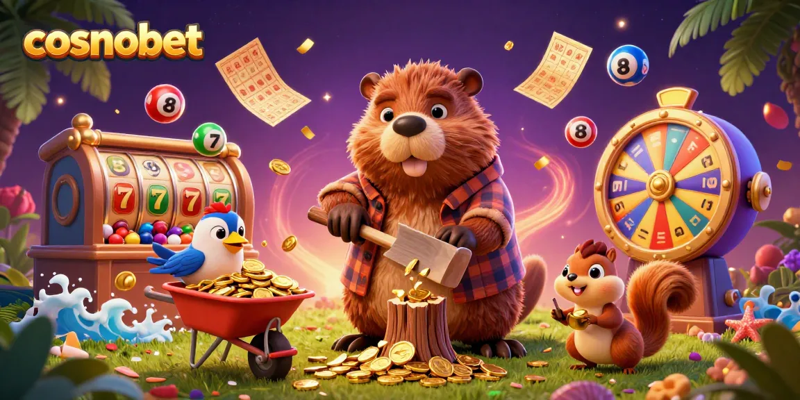 Experience the thrill of cosmobet with our vibrant casino-themed illustration featuring playful characters and games.