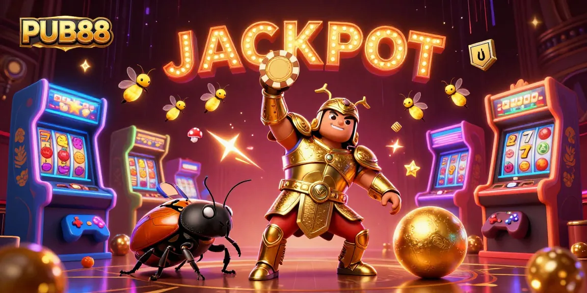 Engage with the thrilling PUB88 casino experience as a hercules beetle lifts a winning poker chip.