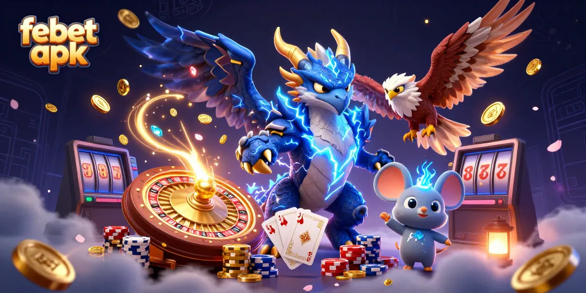 Spin to win with the febet apk, featuring vibrant characters and dynamic casino elements.