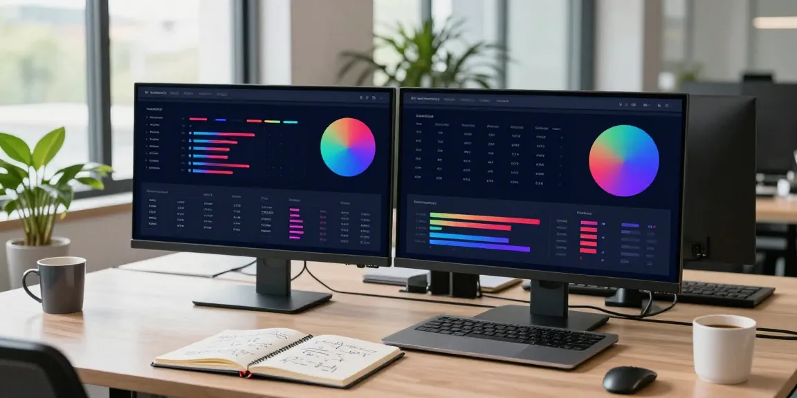 SEO specialist analyzing instant indexing data on dual monitors in a modern workspace