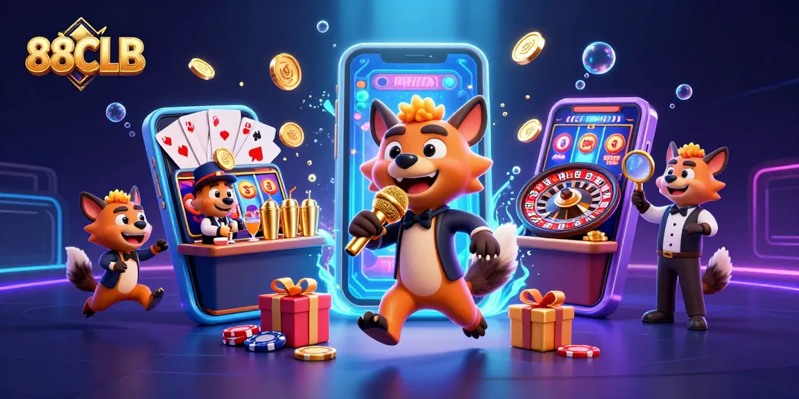 Get ready to laugh and win with 88CLB in a vibrant comedy casino scene.