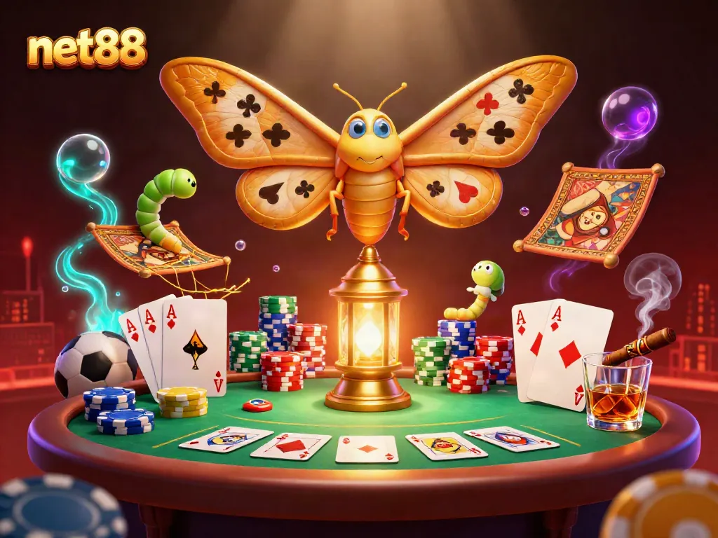 Experience thrilling sports betting with net88, featuring vibrant 3D illustrations and casino elements.