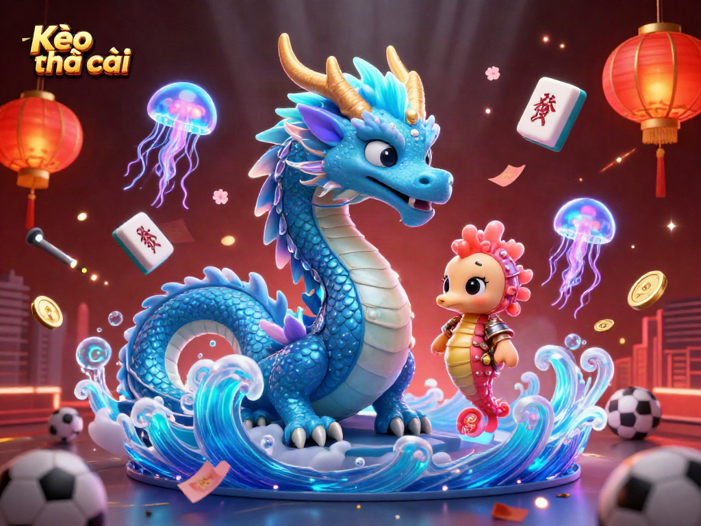 Engage with Kèo nhà cái through an enchanting scene of a dragon, knight, and vibrant gaming symbols.