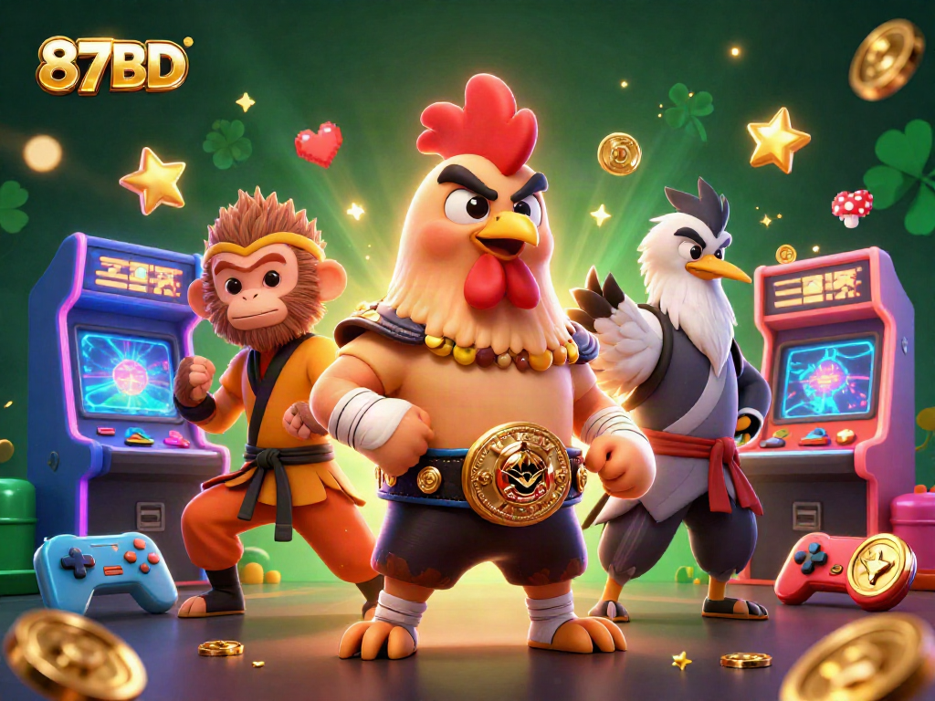 Engage in thrilling gameplay with 87BD, featuring vibrant characters and arcade elements.