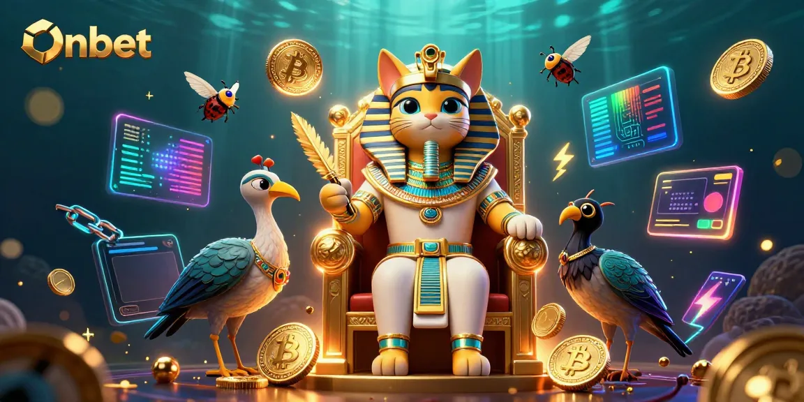 Experience dynamic casino action with Onbet's vibrant Egyptian-themed illustration, showcasing royal elements.