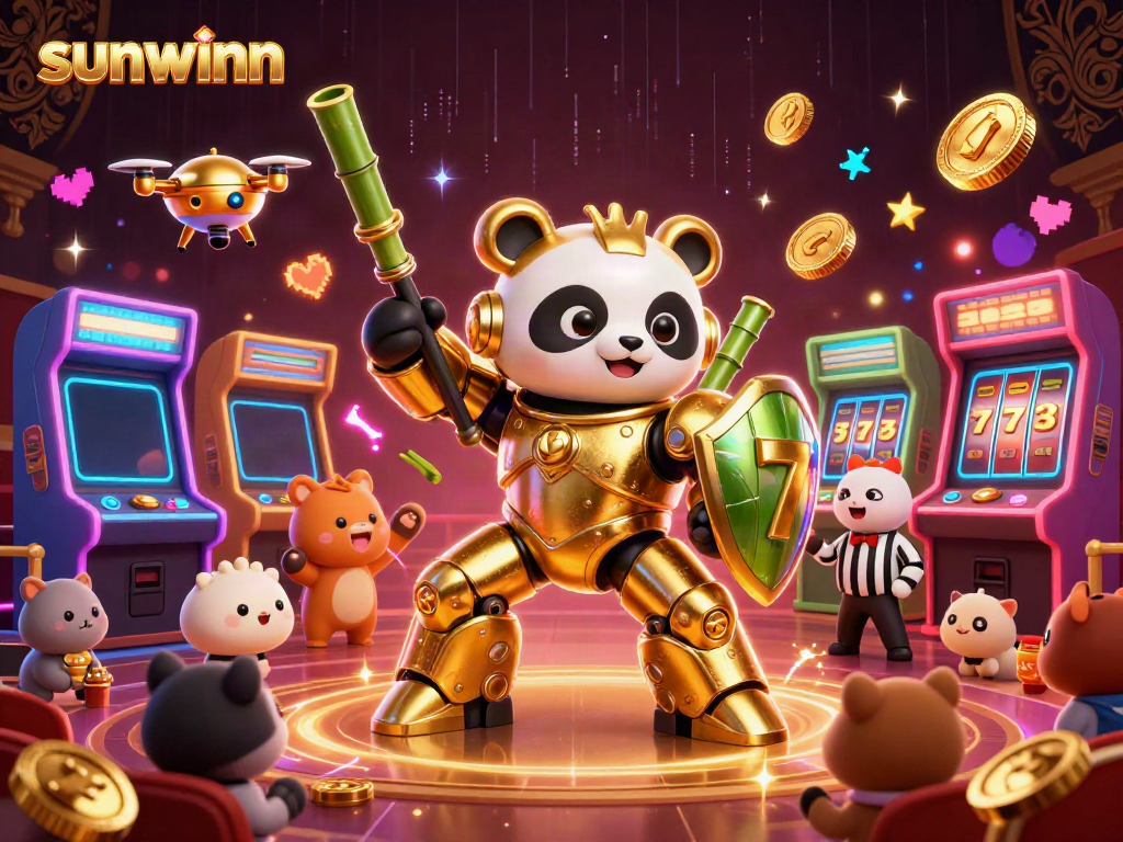 Experience thrilling gameplay at Sunwinn with a golden panda in a casino arena.