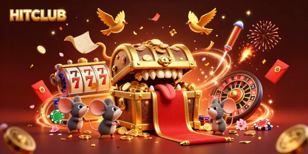 Experience the thrilling world of HITCLUB with a vibrant 3D illustration filled with casino excitement.