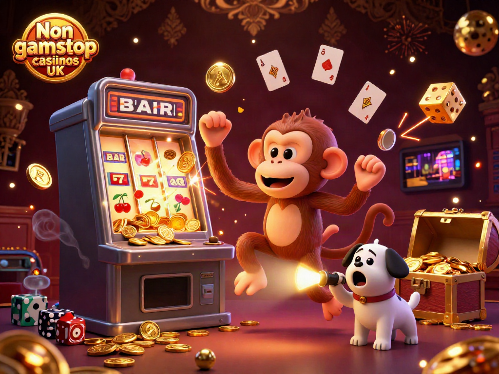 Engaging scene illustrating Non gamstop casinos UK with a playful ghost in a casino setting.