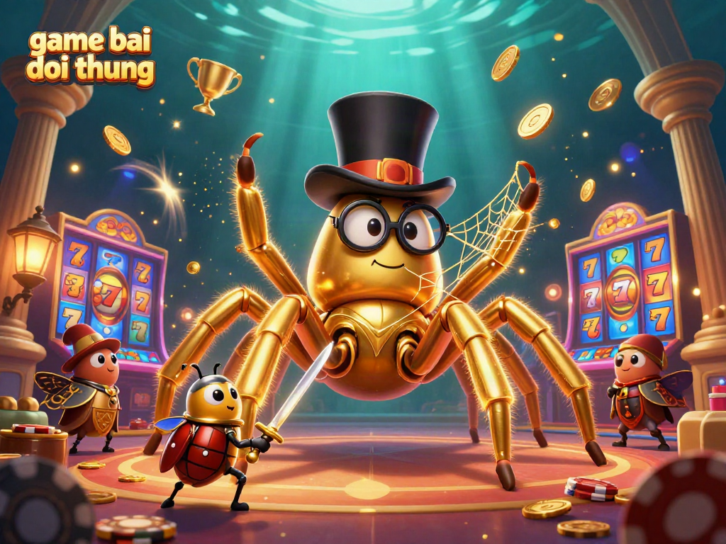 Experience the thrill of game bai doi thuong with a golden tarantula and knight in a casino setting.