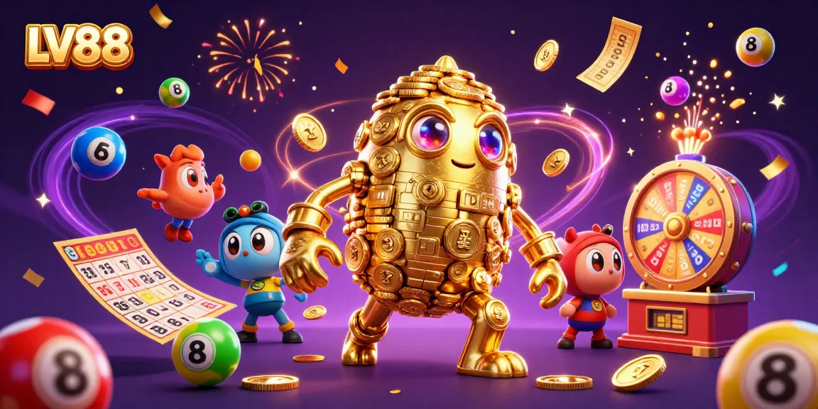 Spin your luck with LV88's vibrant golem and dynamic casino elements in this exciting illustration.