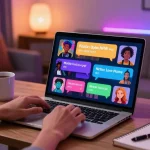 Engaging ai chat nsfw experience represented through vibrant character avatars in a cozy home office setting.