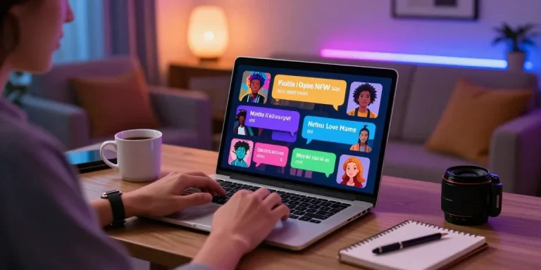 Engaging ai chat nsfw experience represented through vibrant character avatars in a cozy home office setting.