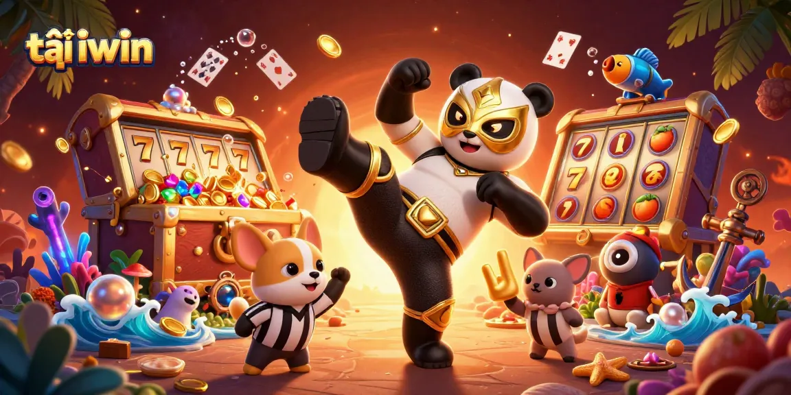 Experience thrilling gaming action with tải iwin as the panda wrestler kicks and the crowd cheers.