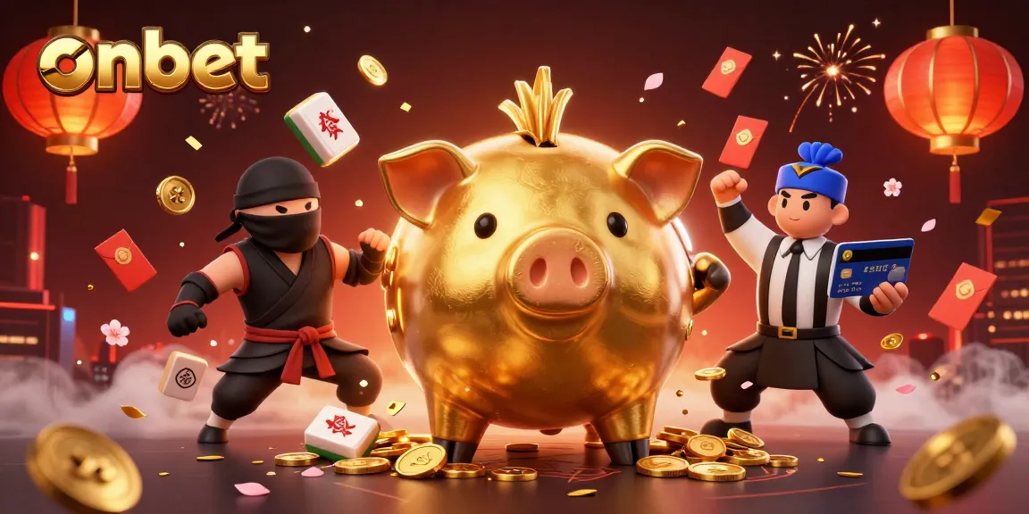 Win big at onbet with engaging games showcased in a vibrant, 3D casino scene.