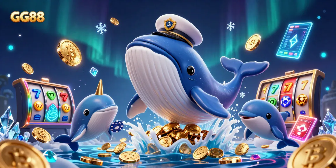 Win big with GG88's vibrant casino games featuring playful dolphins and a majestic whale.