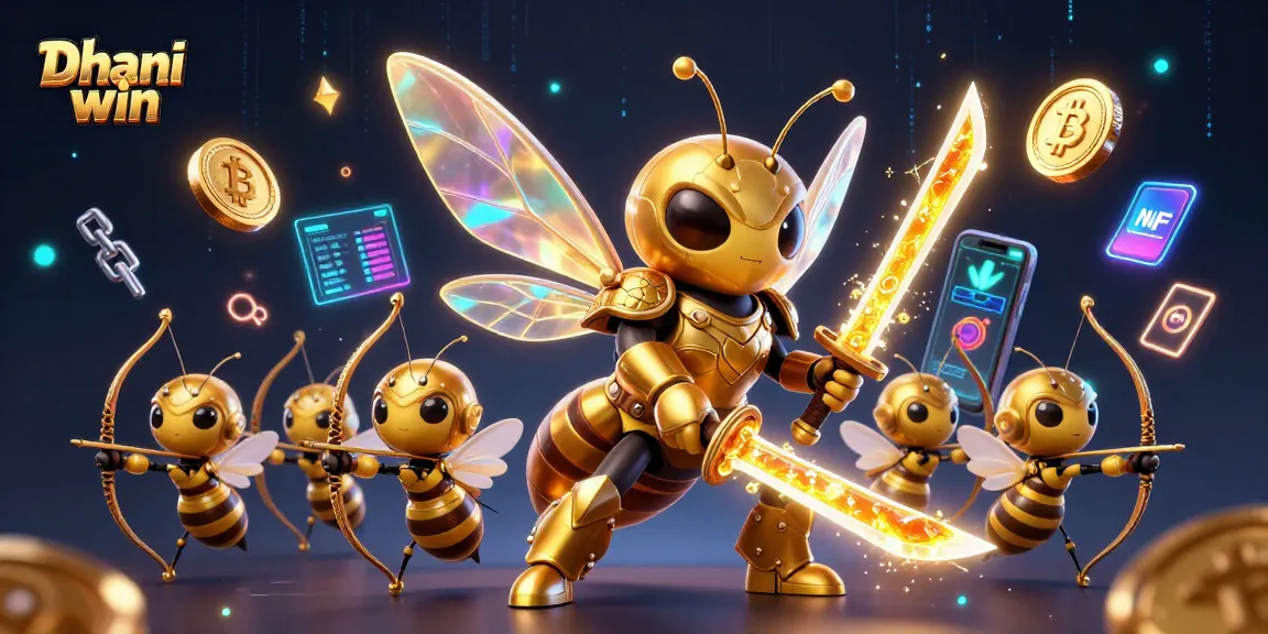 Engage with Dhani win through colorful 3D illustration showcasing vibrant characters and thrilling gaming elements.